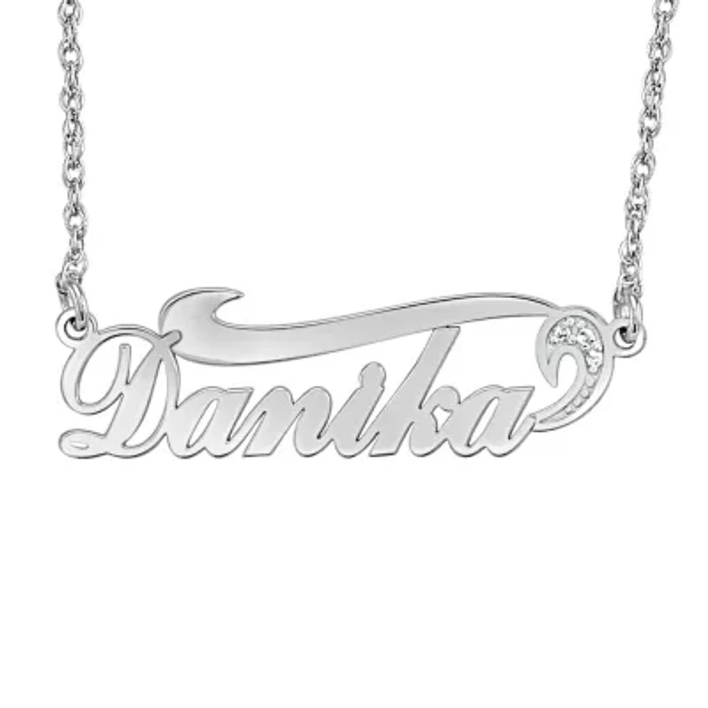 Womens Diamond Accent Natural White Sterling Silver 18 Inch Name Necklace