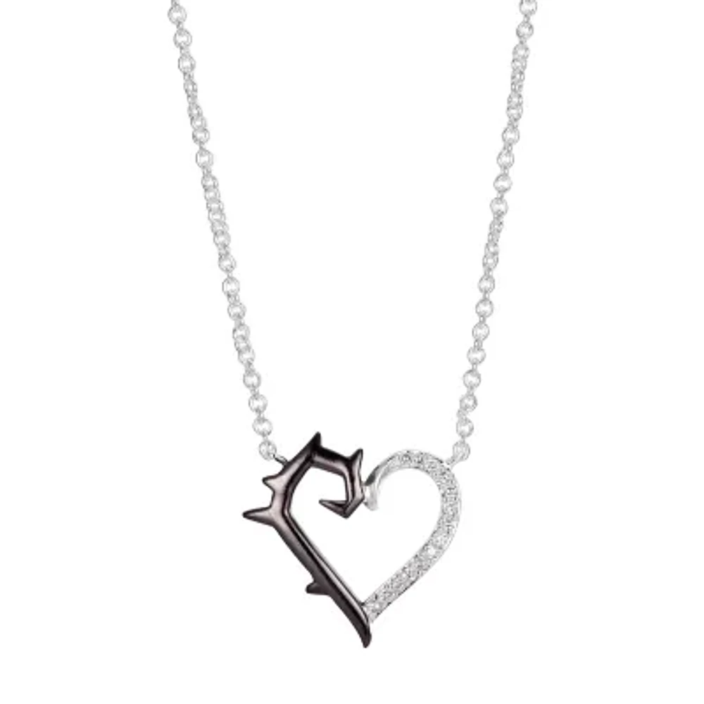 Disney Classics Villians Womens Cubic Zirconia Pure Silver Over Brass Heart 16 Inch Pendant Necklace
