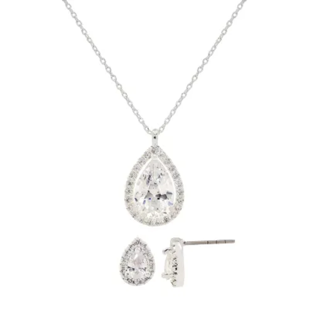 Sparkle Allure Womens White Cubic Zirconia Pure Silver Over Brass Pear 2-pc. Jewelry Set