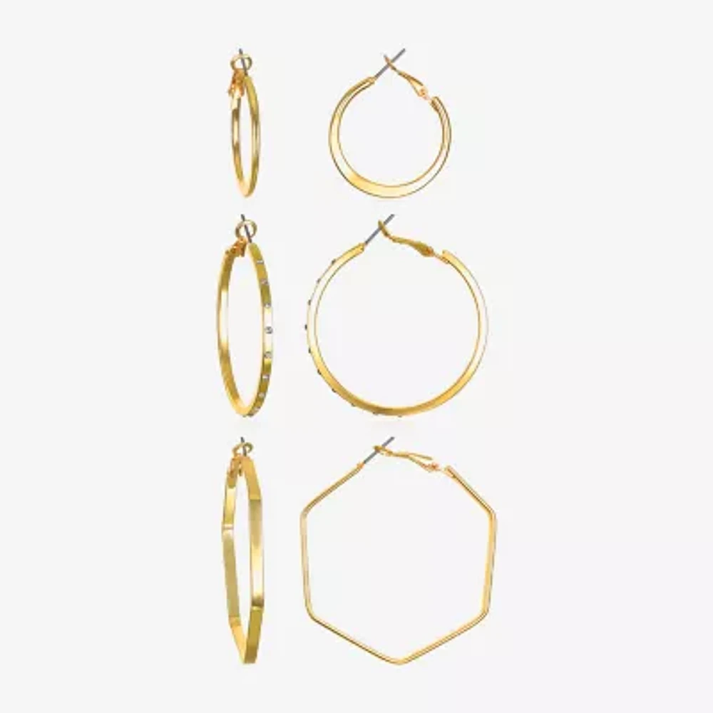 Bijoux Bar Delicates Gold Tone Womens Glass Round 3 Pair Earring Set