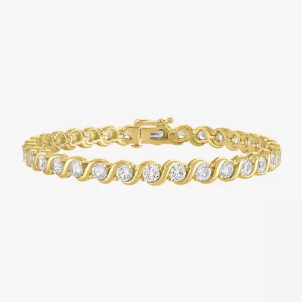 Womens Lab Created White Sapphire 14K Gold Over Silver 7.5 Inch Tennis Bracelet