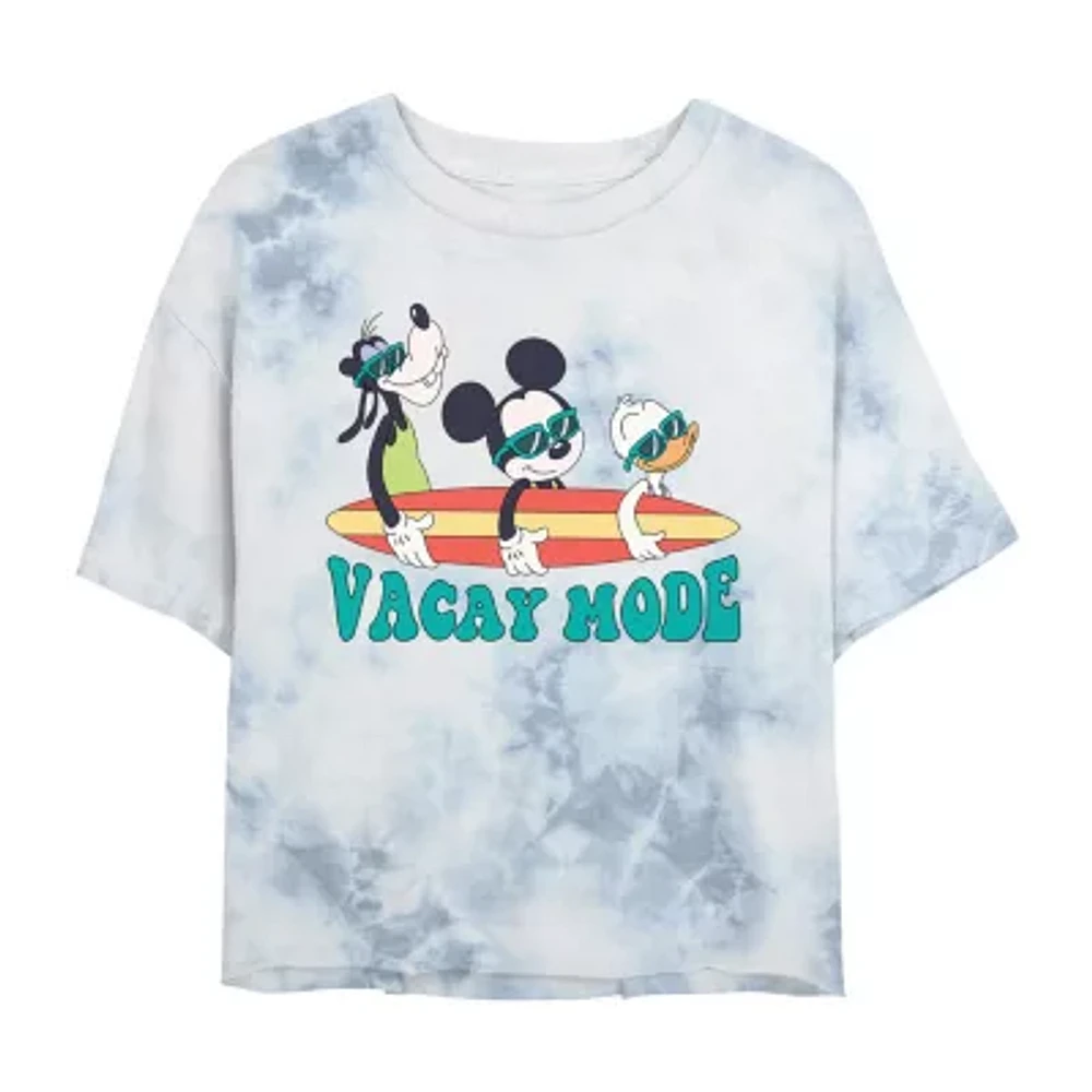 Vacay Mode Womens Crew Neck Short Sleeve Regular Fit Mickey and Friends Juniors Graphic T-Shirt