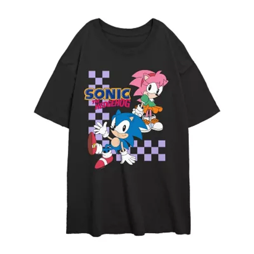 Womens Crew Neck Short Sleeve Regular Fit Sonic the Hedgehog Juniors Graphic T-Shirt