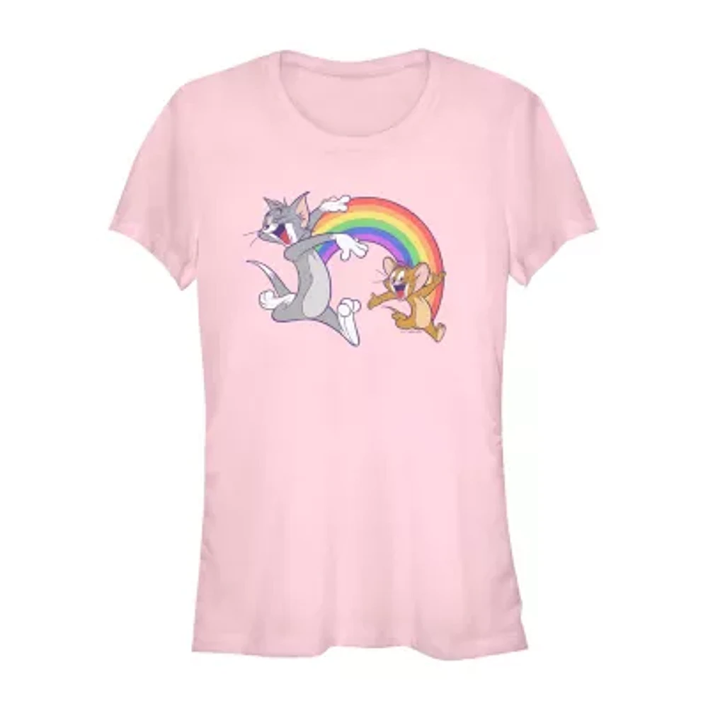Womens Crew Neck Short Sleeve Regular Fit Tom and Jerry Juniors Graphic T-Shirt