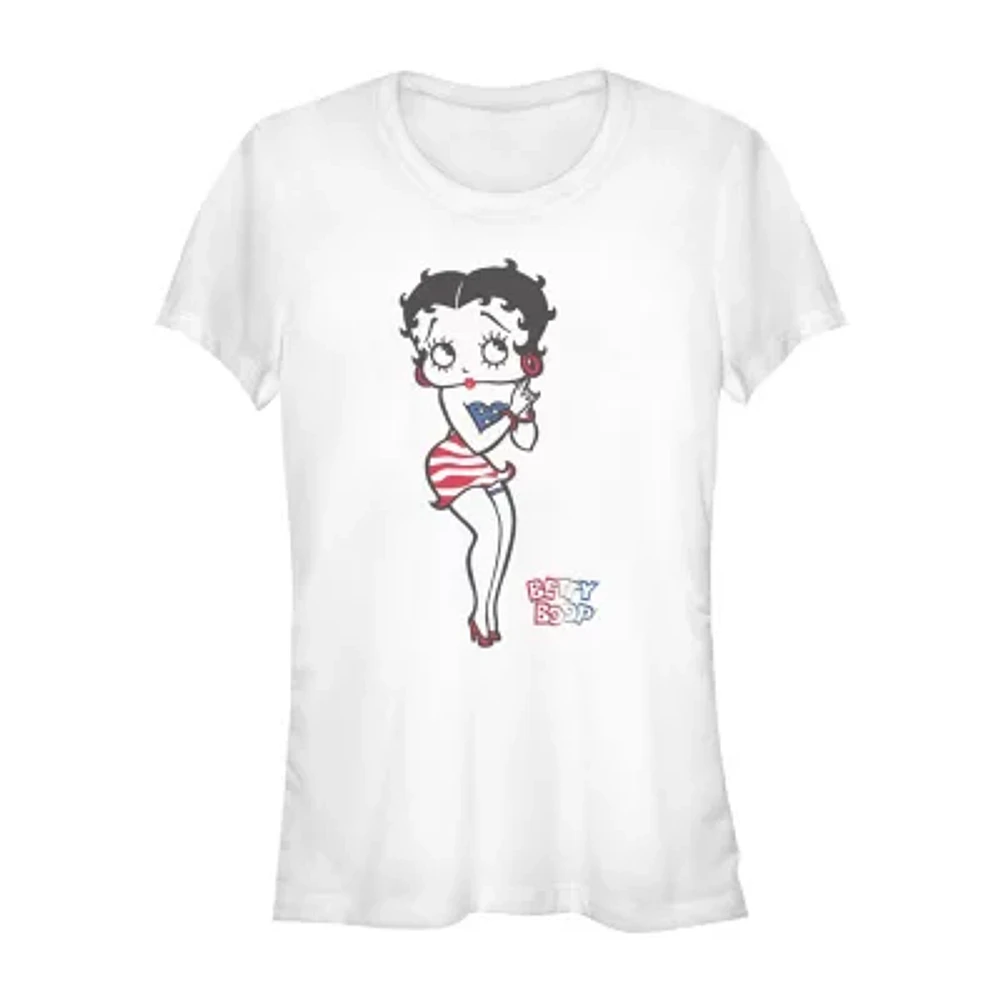 Womens Crew Neck Short Sleeve Regular Fit Betty Boop Juniors Graphic T-Shirt