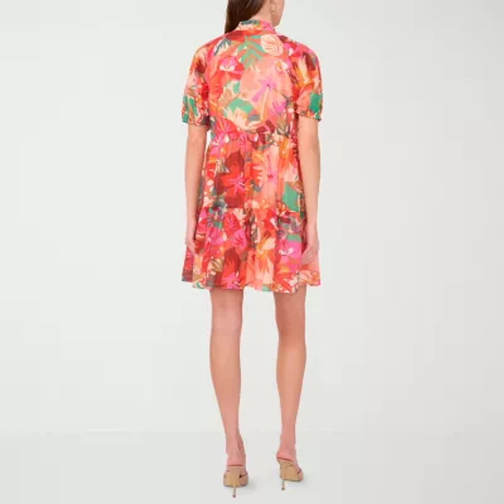 MSK Womens Short Sleeve Floral Shirt Dress