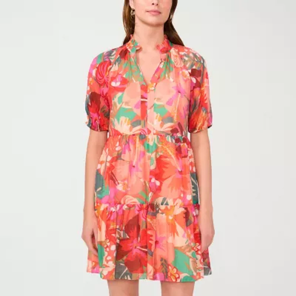 MSK Womens Short Sleeve Floral Shirt Dress