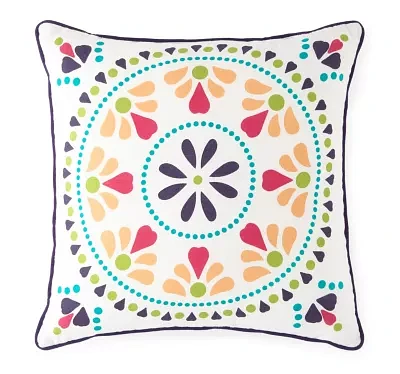 Turquoise Sun Medallion With Self Cording Square Throw Pillow