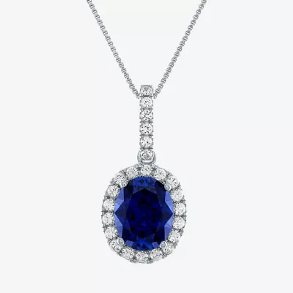 Womens Lab Created Sapphire Sterling Silver 18 Inch Pendant Necklace