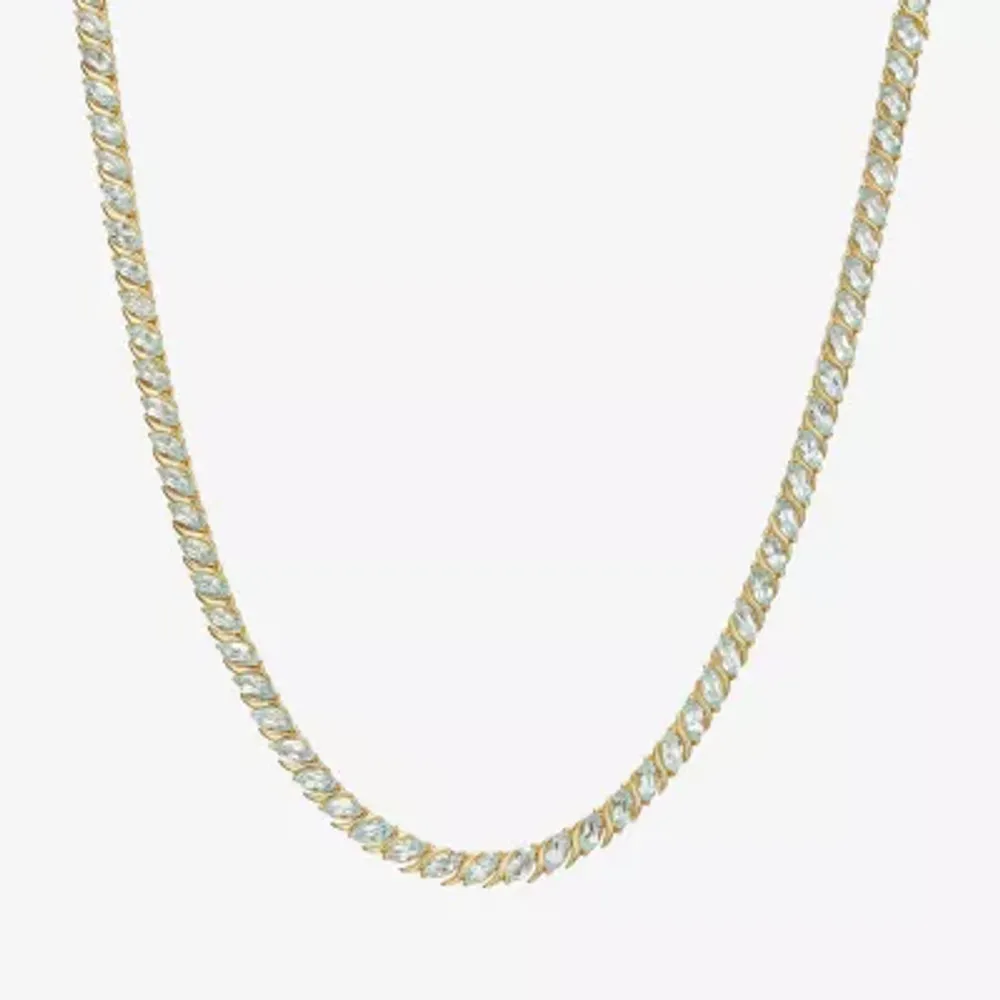 Womens Blue Topaz 18K Gold Over Silver Tennis Necklace