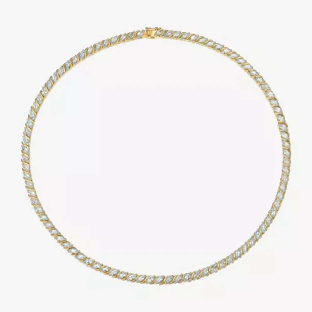Womens Blue Topaz 18K Gold Over Silver Tennis Necklace