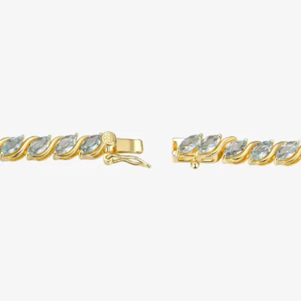 Womens Blue Topaz 18K Gold Over Silver Tennis Necklace