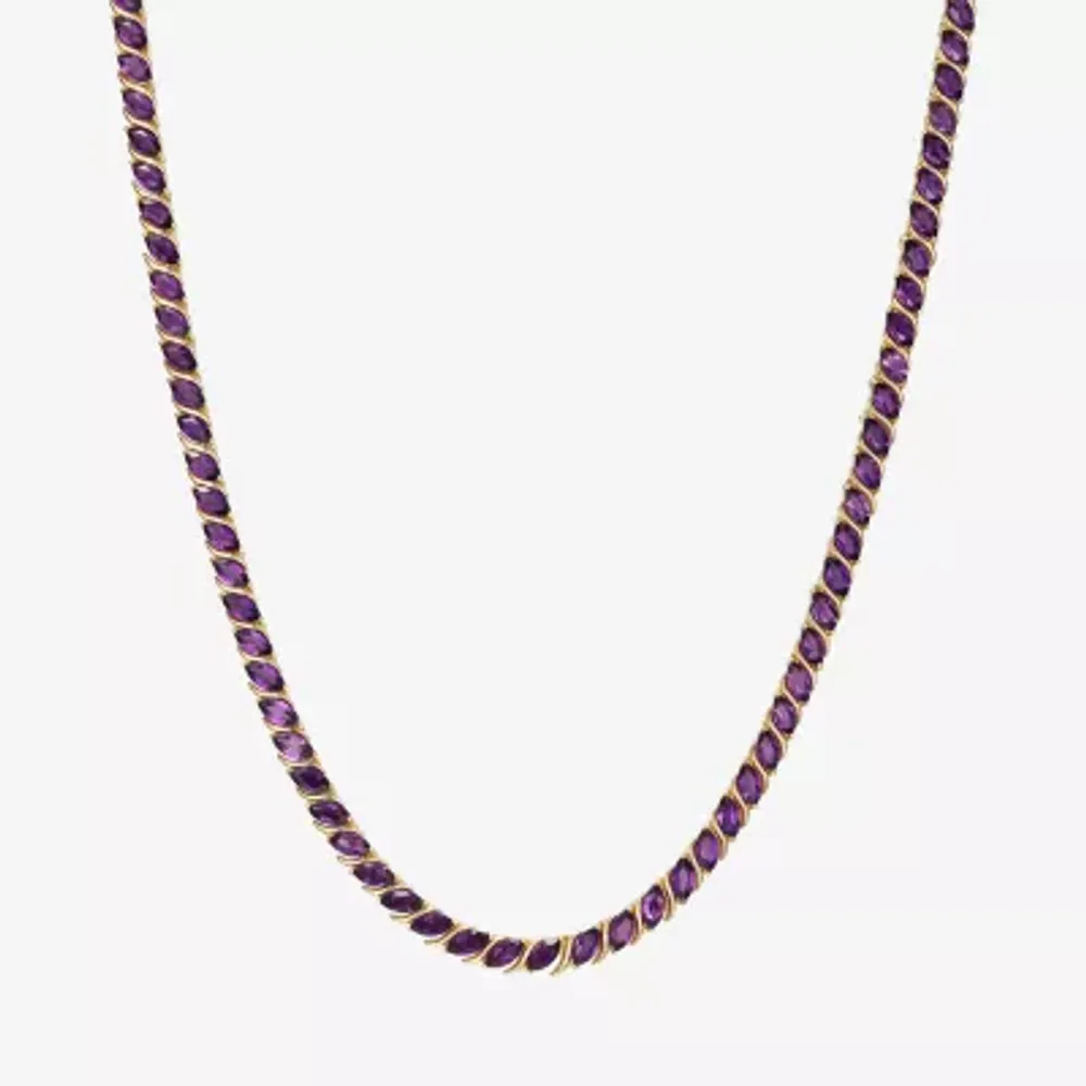 Womens Purple Amethyst 18K Gold Over Silver Tennis Necklace