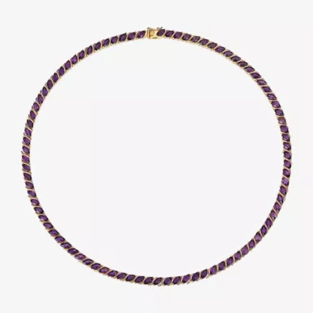 Womens Purple Amethyst 18K Gold Over Silver Tennis Necklace