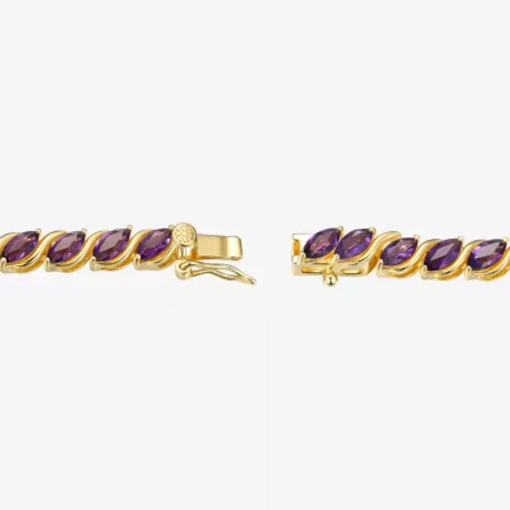 Womens Purple Amethyst 18K Gold Over Silver Tennis Necklace