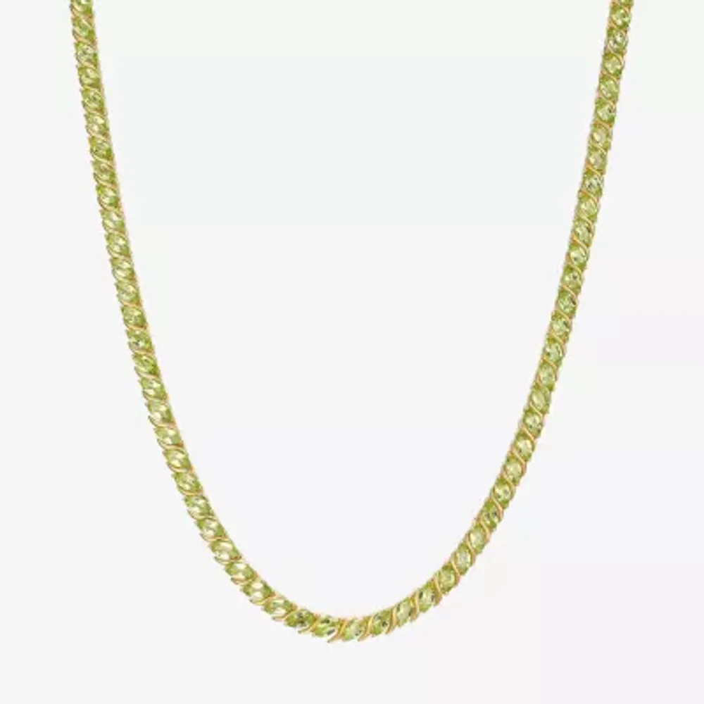Womens Green Peridot 18K Gold Over Silver Tennis Necklace