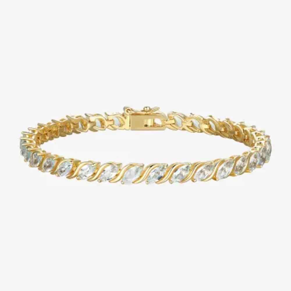 Womens Genuine Blue Topaz 18K Gold Over Silver Tennis Bracelet