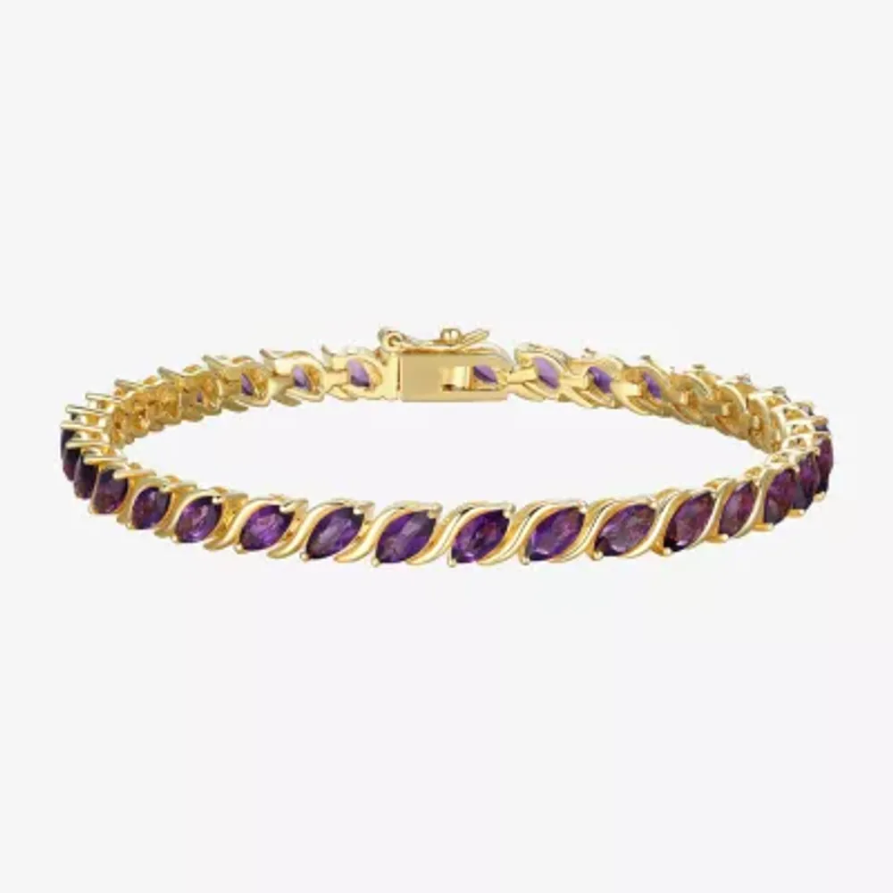 Womens Genuine Purple Amethyst 18K Gold Over Silver Tennis Bracelet