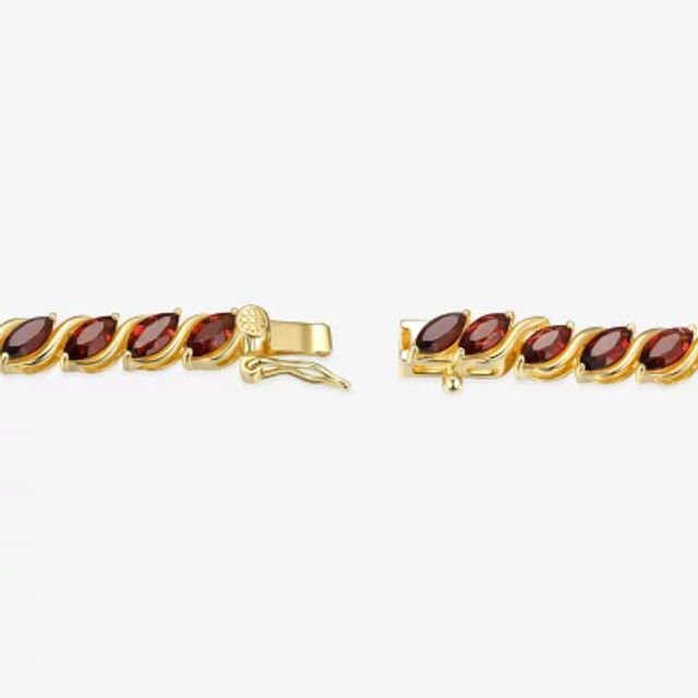 Womens Genuine Red Garnet 18K Gold Over Silver Tennis Bracelet