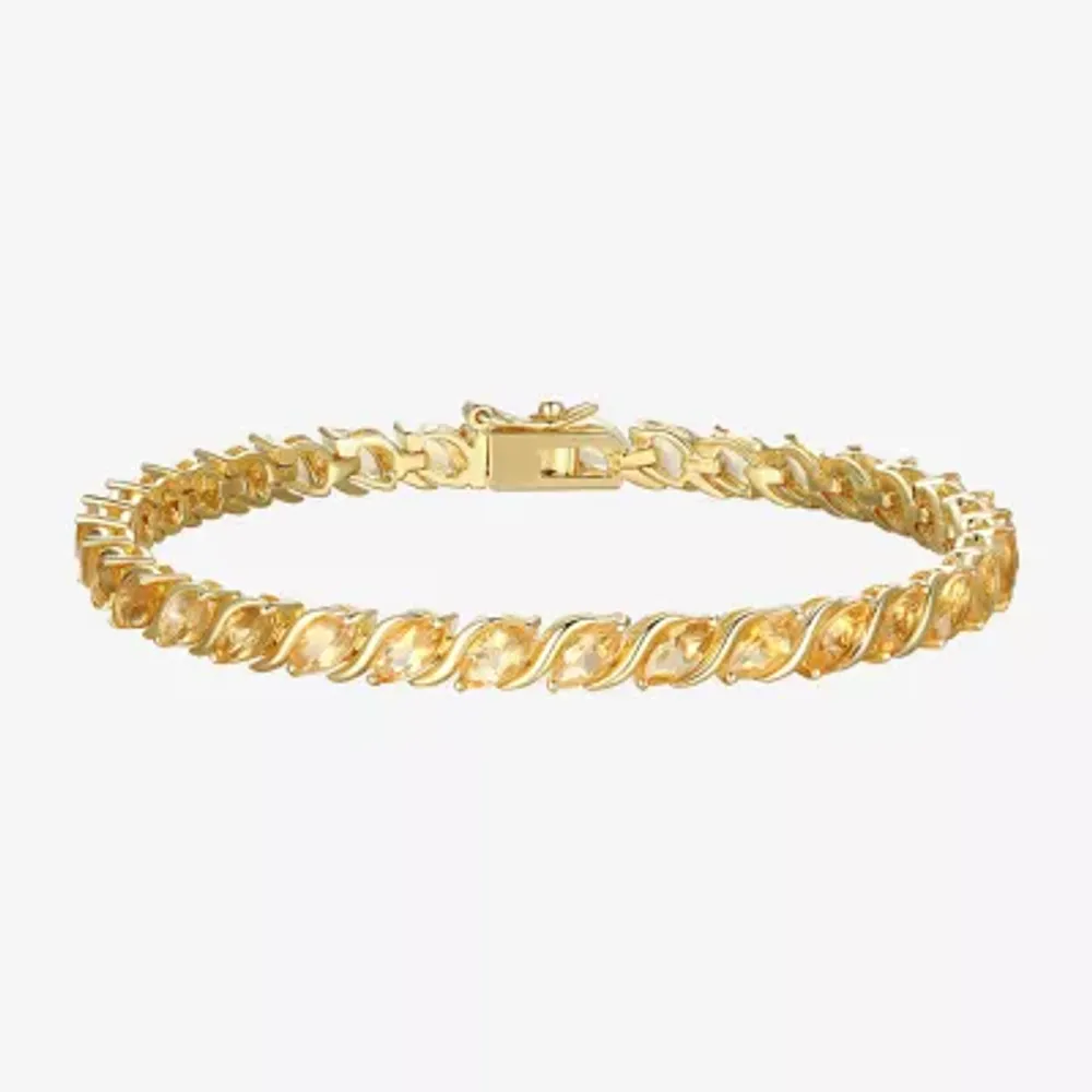 Womens Genuine Orange Citrine 18K Gold Over Silver Tennis Bracelet