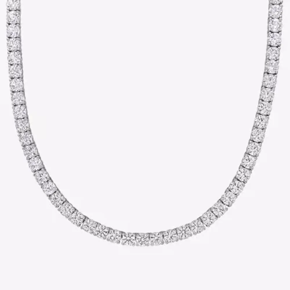 Womens White Sapphire Sterling Silver 17 Inch Tennis Necklace