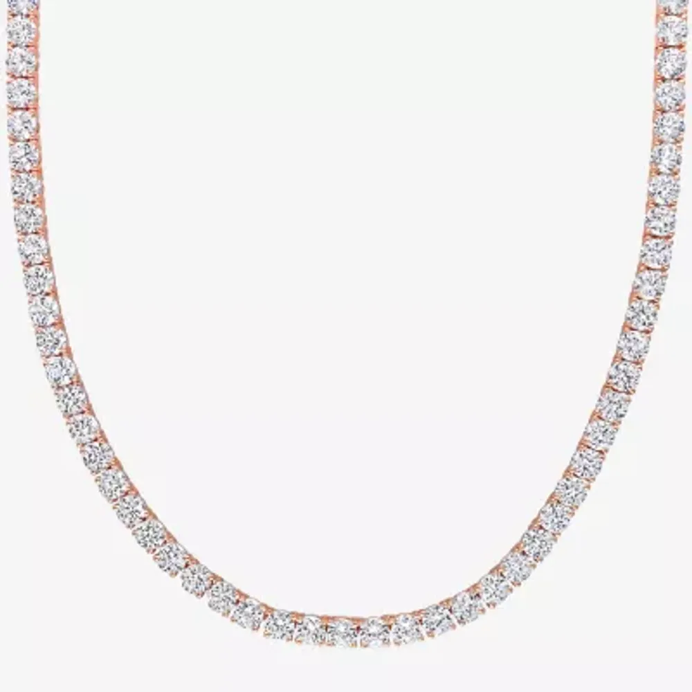 Womens White Sapphire 18K Rose Gold Over Silver 17 Inch Tennis Necklace