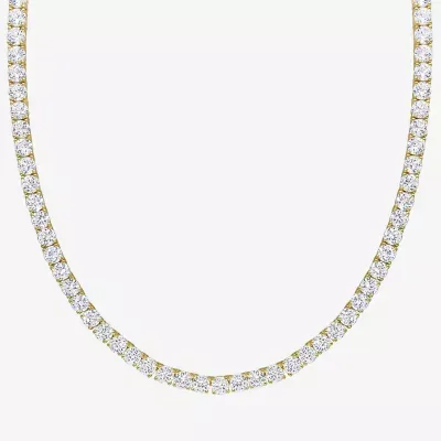 Womens White Sapphire 18K Gold Over Silver 17 Inch Tennis Necklace