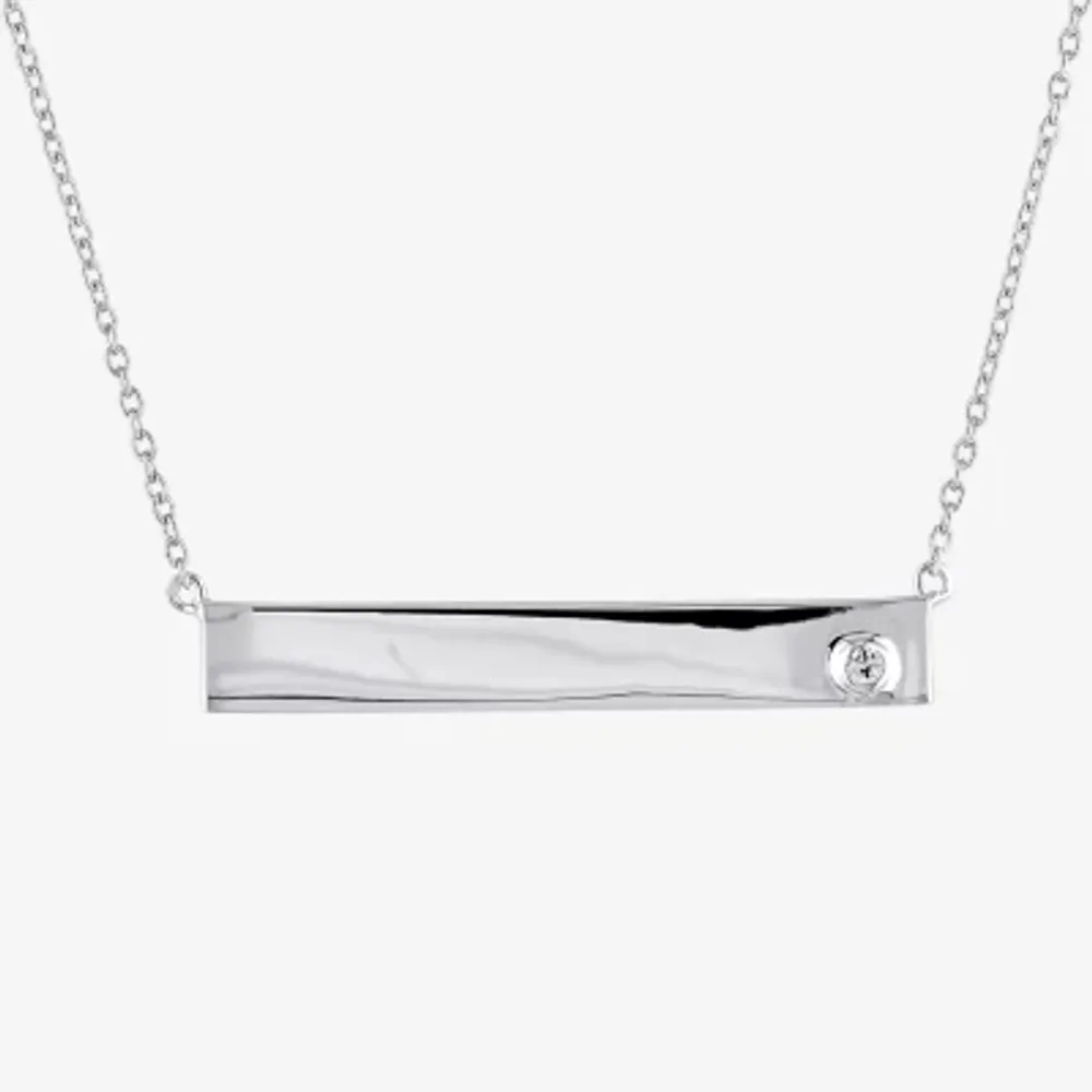 Womens Genuine White Sapphire Sterling Silver Bar 17 Inch Pendant Necklace