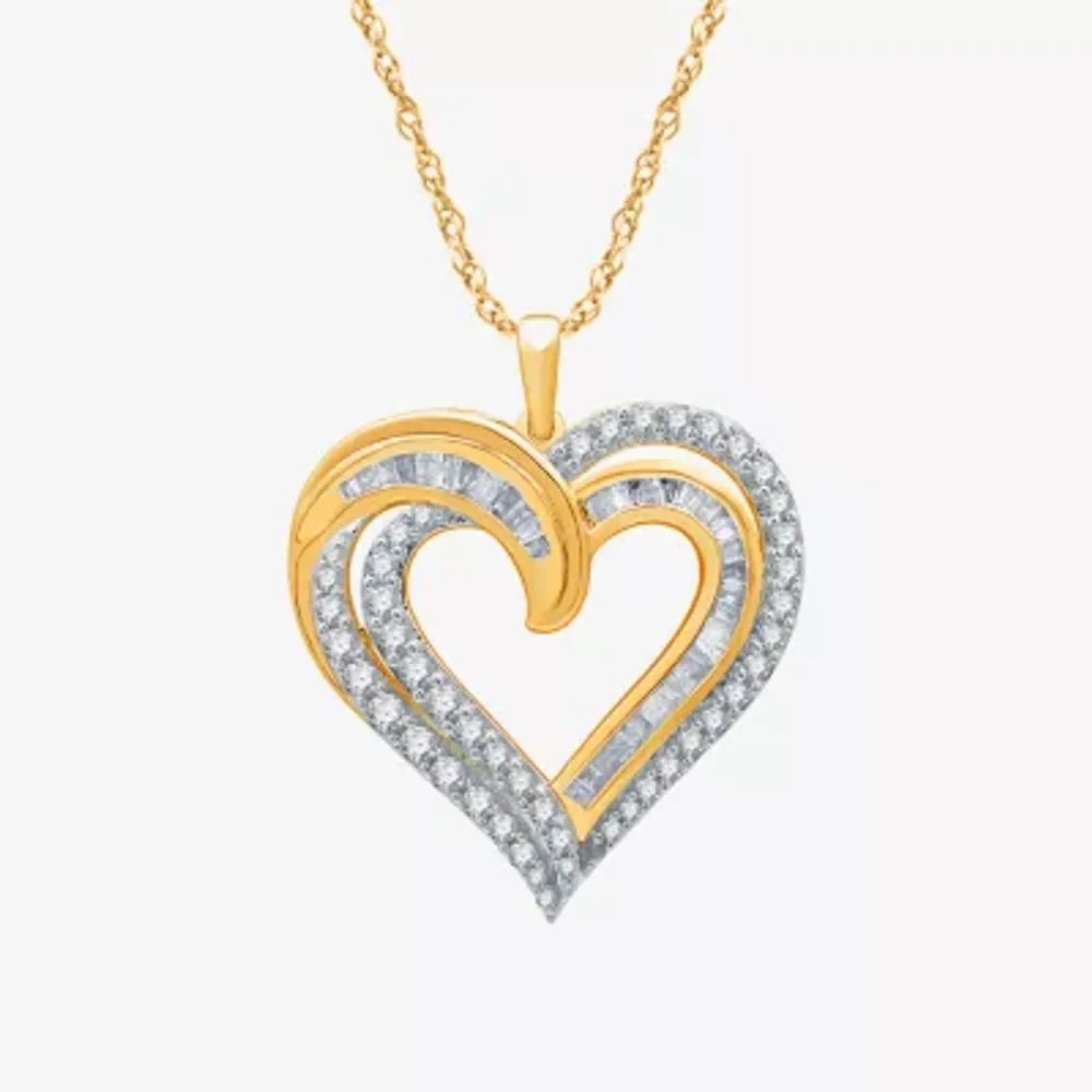 Womens 1 CT. T.W. Natural White Diamond 14K Gold Over Silver Heart 18 Inch Pendant Necklace