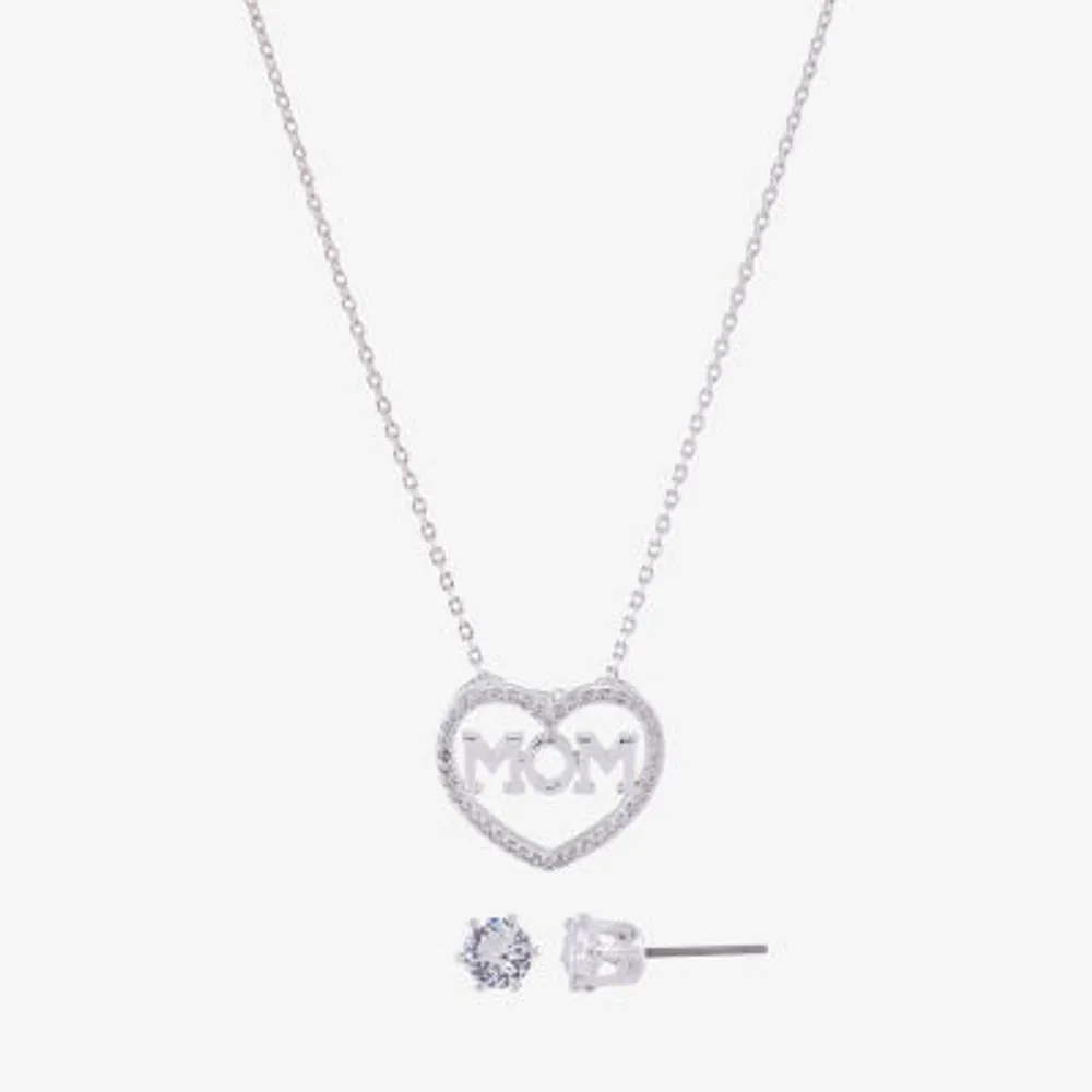 Sparkle Allure Mom Womens Cubic Zirconia Pure Silver Over Brass Heart -pc. Jewelry Set