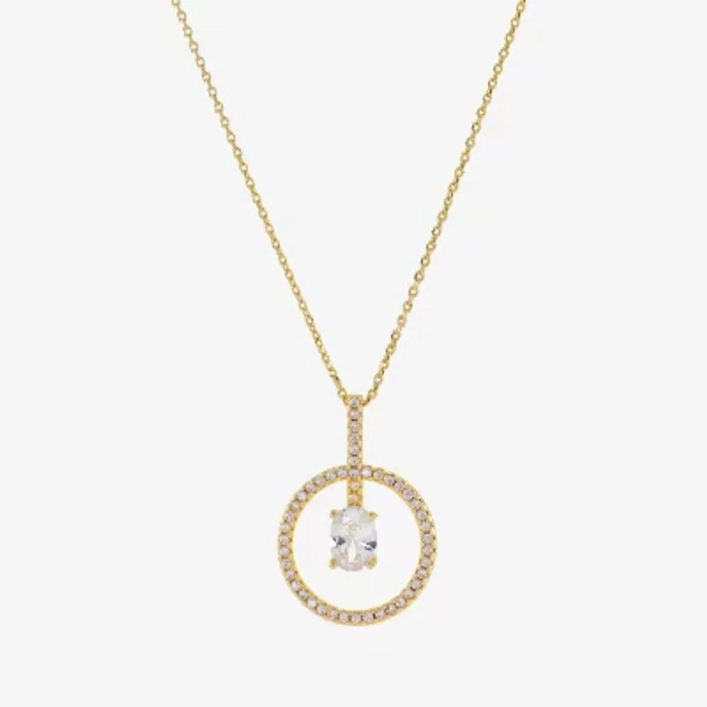 Sparkle Allure Womens Cubic Zirconia 14K Gold Over Brass Round 16 Inch Pendant Necklace