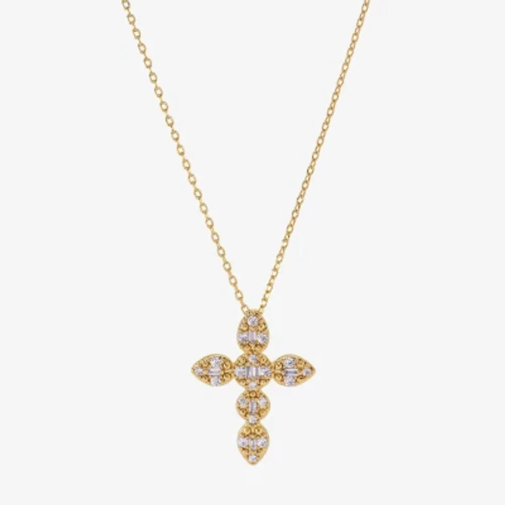 Sparkle Allure Womens Cubic Zirconia 14K Gold Over Brass Cross 16 Inch Pendant Necklace
