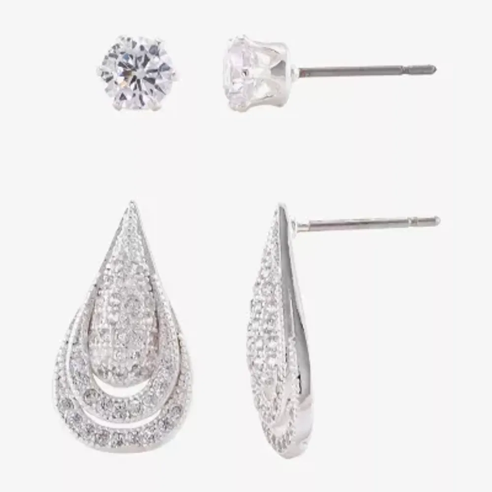 Sparkle Allure Womens Cubic Zirconia 2 Pair Earring Set