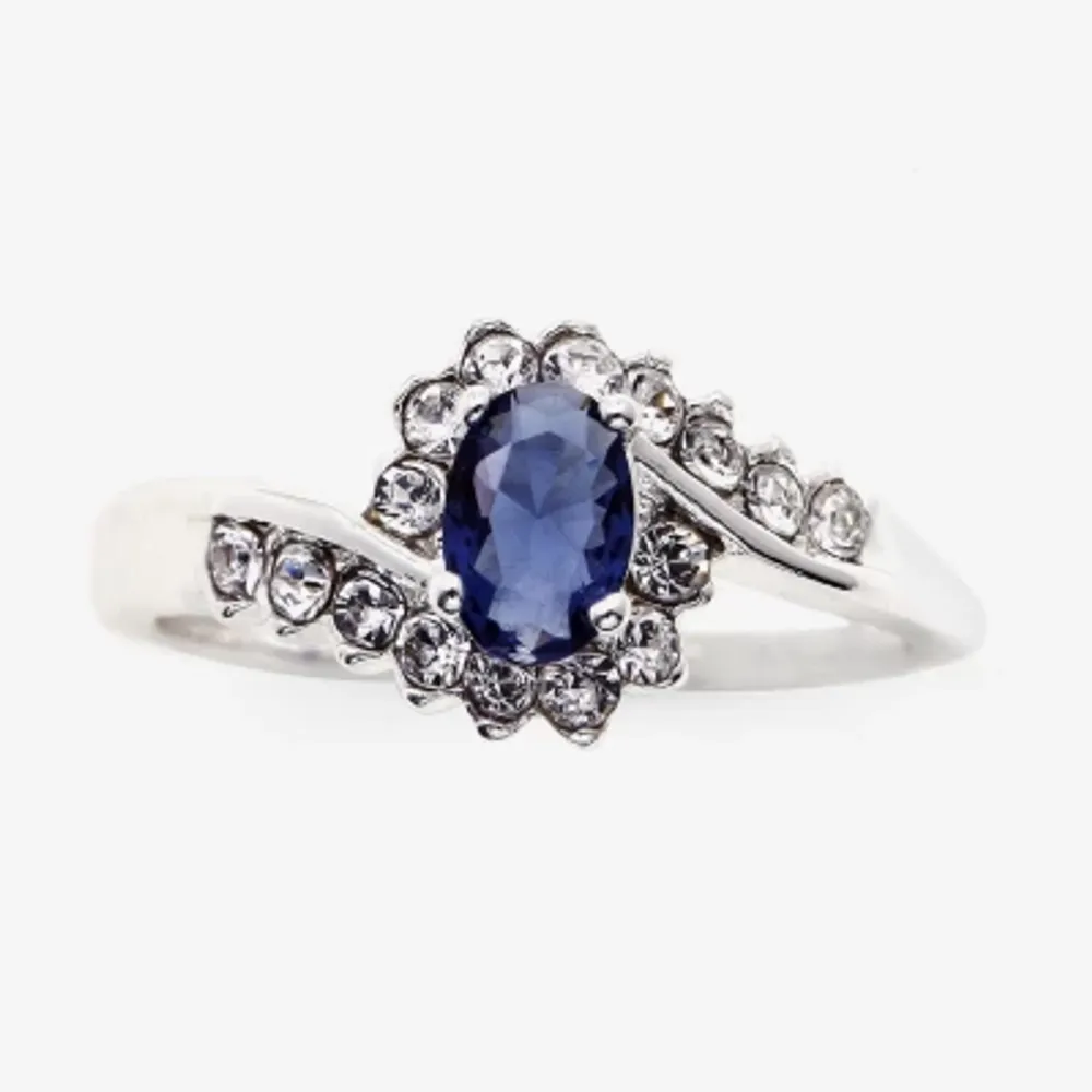 Sparkle Allure Womens Blue Crystal Pure Silver Over Brass Oval Bypass Engagement Ring