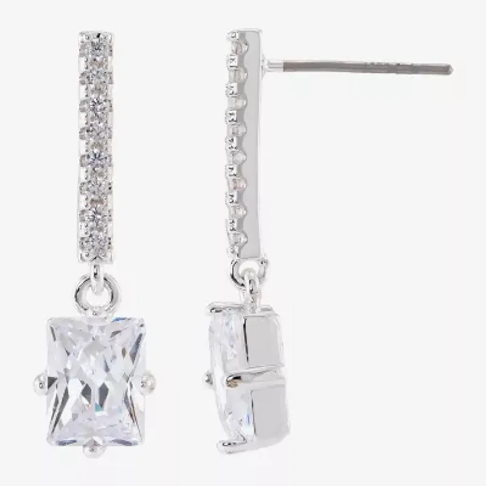 Sparkle Allure Womens Cubic Zirconia Pure Silver Over Brass Bar Drop Earrings
