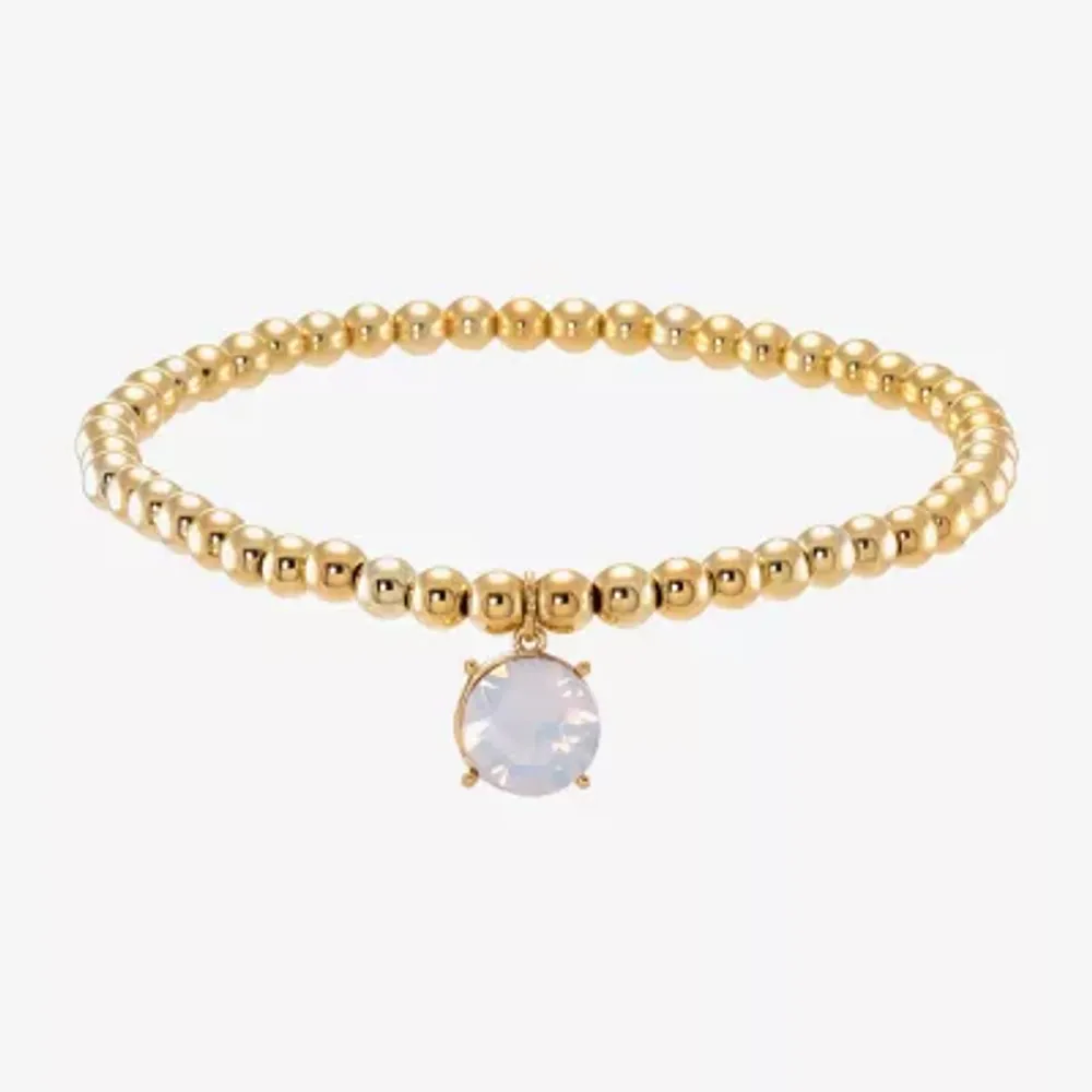 Sparkle Allure Stretch Womens White Crystal 14K Gold Over Brass Round Beaded Bracelet