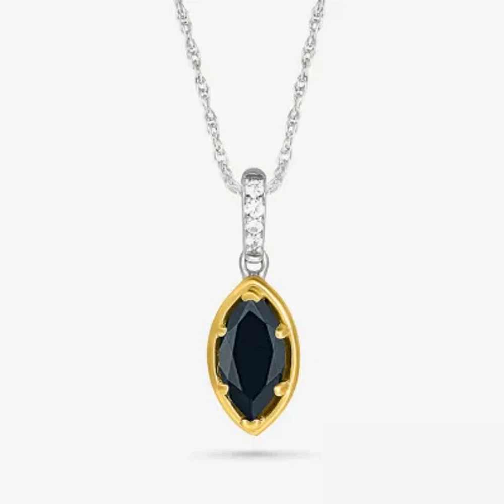 Womens Genuine Black Onyx 10K Gold Sterling Silver 18 Inch Pendant Necklace