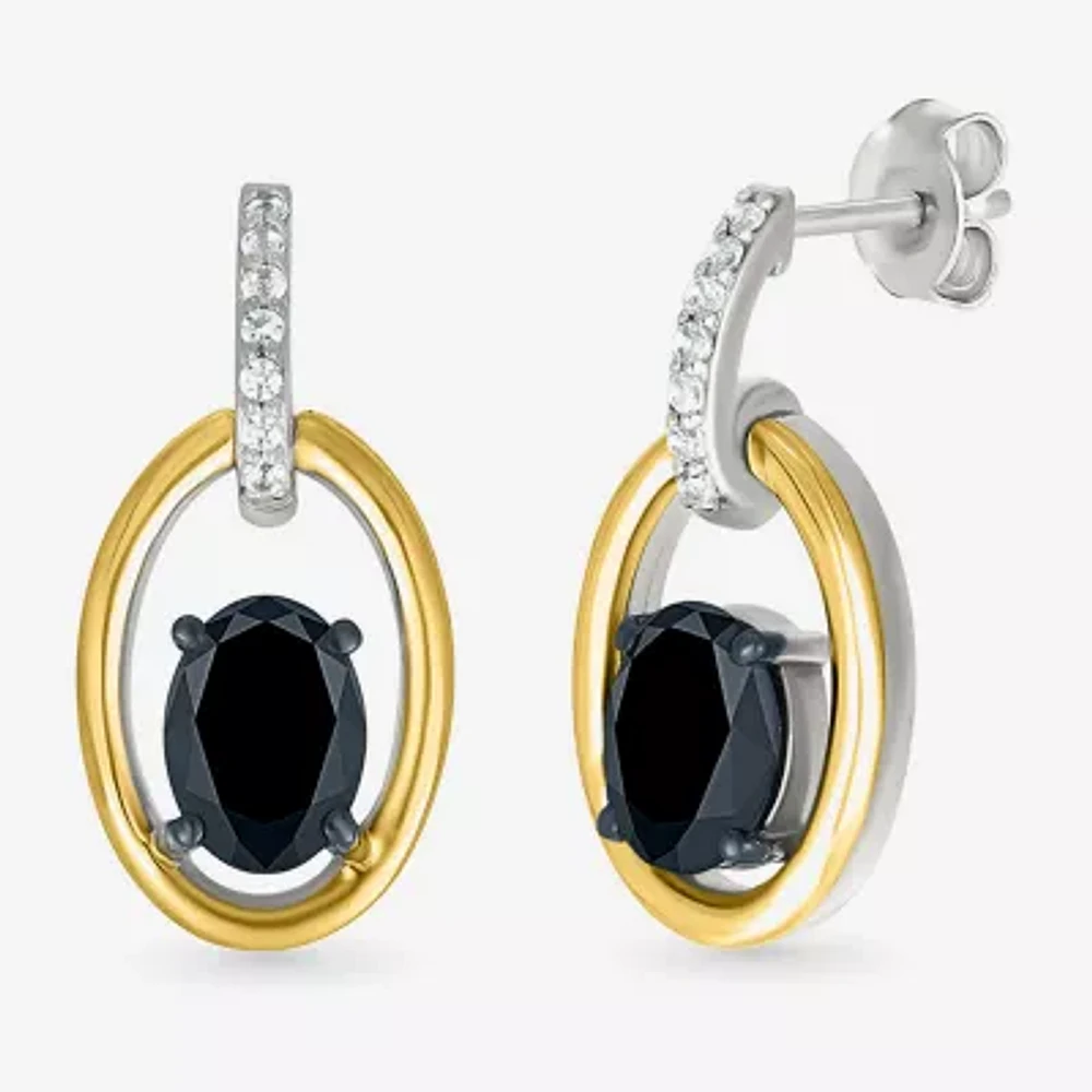 Womens Genuine Black Onyx 10K Gold Sterling Silver Oval Drop Earrings