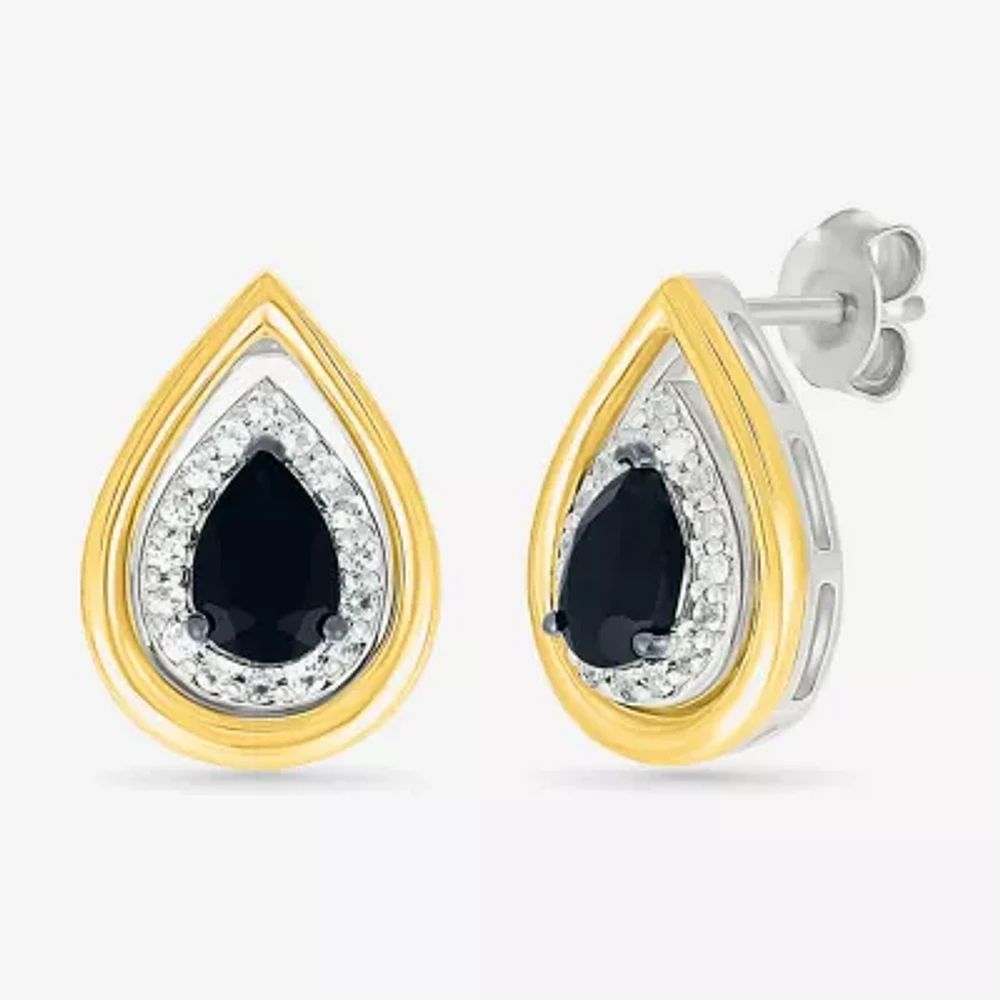 Genuine Black Onyx 10K Gold Sterling Silver 14.5mm Pear Stud Earrings