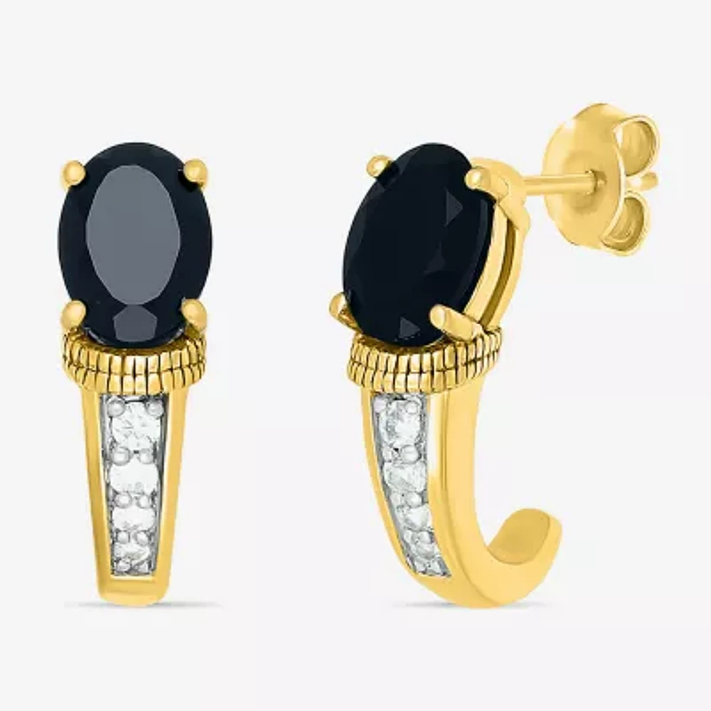 Womens Genuine Black Onyx 10K Gold Sterling Silver 16mm Oval Hoop Earrings