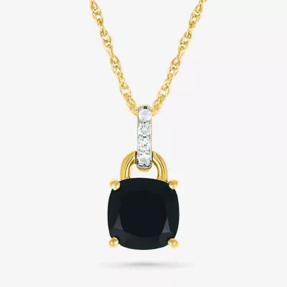 Womens Genuine Black Onyx 10K Gold Sterling Silver Cushion 18 Inch Pendant Necklace