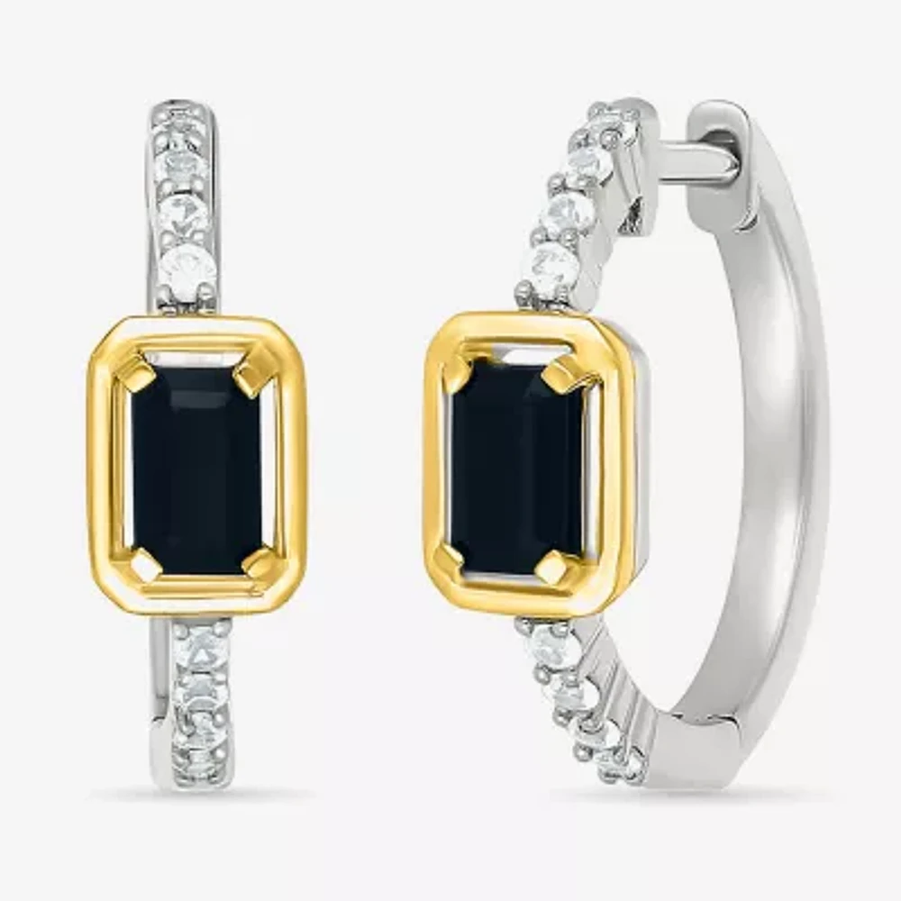 Womens Genuine Black Onyx 10K Gold Sterling Silver 18mm Hoop Earrings