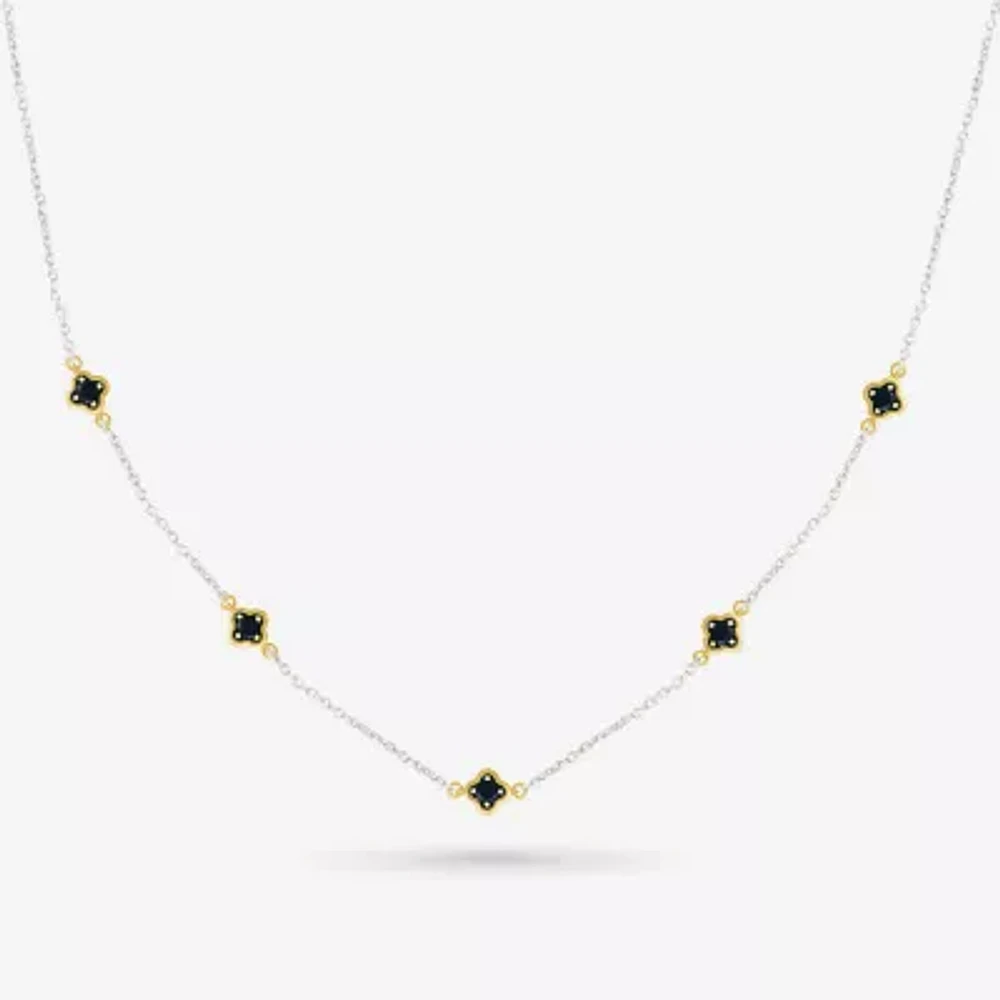 Womens Black Onyx 10K Gold Sterling Silver 18 Inch Tennis Necklace
