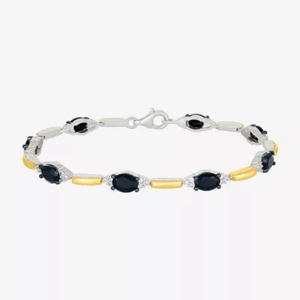 Womens Genuine Black Onyx 10K Gold Sterling Silver Oval Tennis Bracelet