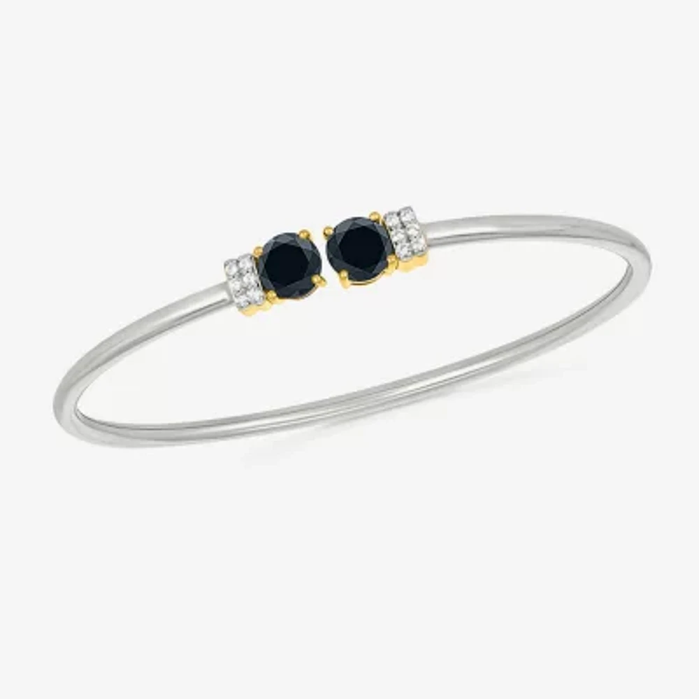 Womens Genuine Black Onyx 10K Gold Sterling Silver Round Bangle Bracelet