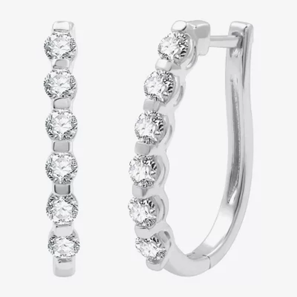 (G / Si1-Si2) Womens 1 CT. T.W. Lab Grown White Diamond 10K Gold 14K 22.8mm Hoop Earrings