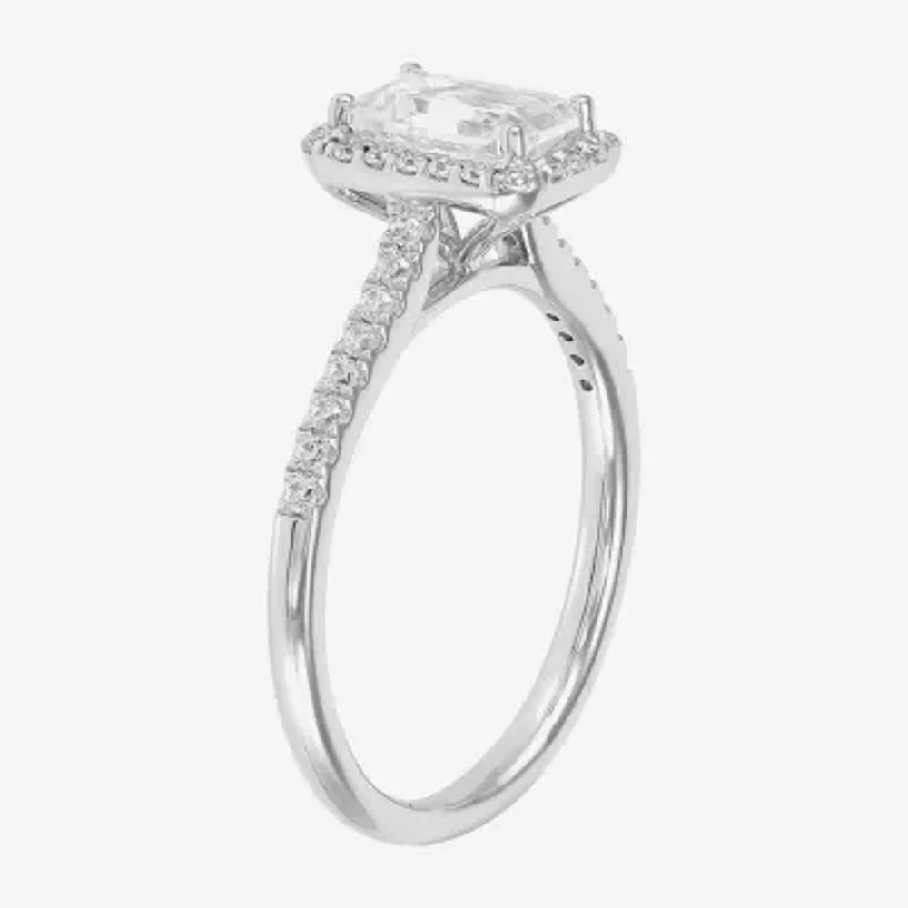 (H-I / Si1-Si2) Womens 1 1/4 CT. T.W. Lab Grown White Diamond 10K Gold Side Stone Halo Engagement Ring