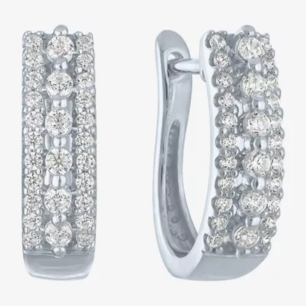(I1-I2/G-H) Womens 1/3 CT. T.W. Lab Grown White Diamond 10K White Gold 14mm Hoop Earrings
