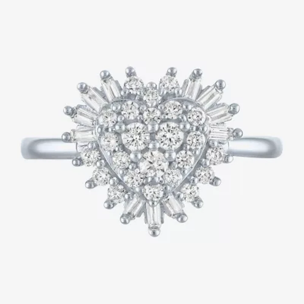 I1-I2/G-H) Womens 1/2 CT. T.W. Lab Grown White Diamond 10K Gold Heart Cluster Cocktail Ring
