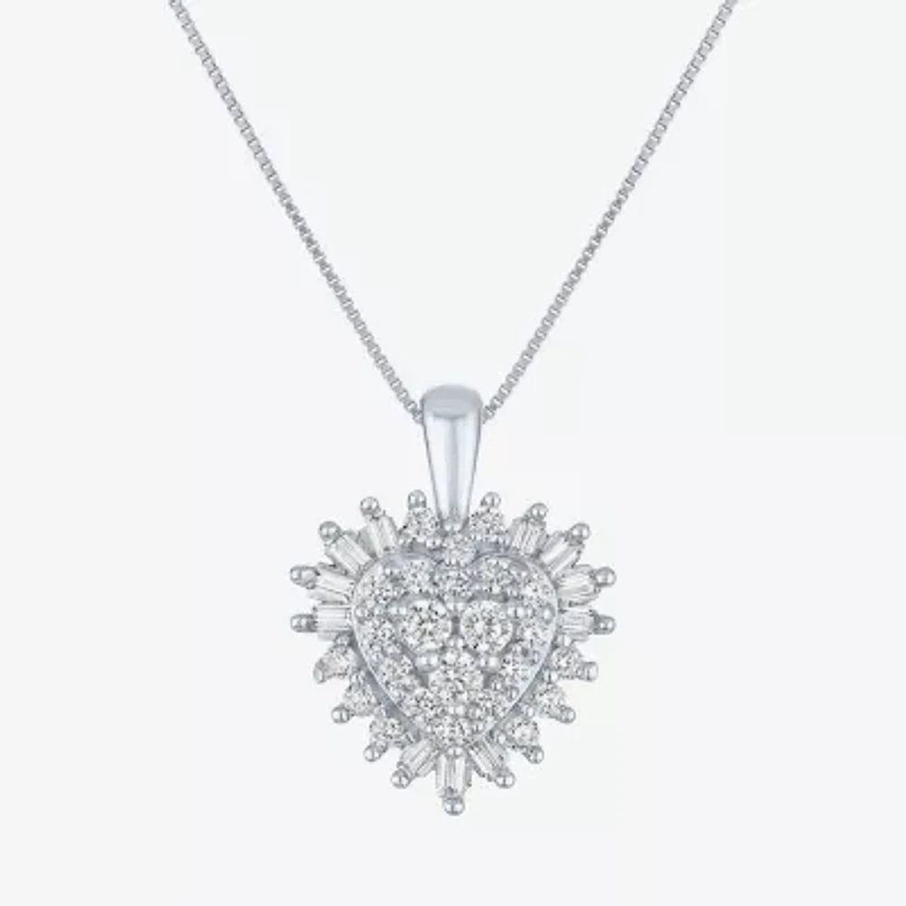 I1-I2/G-H) Womens 1/2 CT. T.W. Lab Grown White Diamond 10K White Gold Heart 18 Inch Pendant Necklace